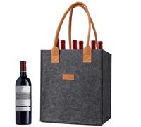 JIEBWCHA Bolsa para botellas con compartimentos, 23 x 18 x 26 cm, bolsa de vino de fieltro, suave y resistente, reutilizable, 6 compartimentos para vino, bebidas, champán, cerveza, Negro , ver