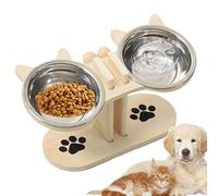 JIEBWCHA Elevada Ajustable Comederos Perro Antideslizante 31x16x15cm Alimentador De Tazón Doble para Mascotas Madera Elevado Comederos Perros para Mascotas Mayores como Cachorros