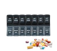 JIEBWCHA Pastillero pequeño para 7 días, 2 unidades, pastillero pequeño por la mañana por la noche, 14 compartimentos, 7 días por la mañana y la noche, 14 compartimentos, pastillero portátil, doble