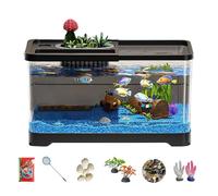 JIEBWCHA Pequeño acuario Starter Set - Set de iniciación para acuario con filtro e iluminación | Paisaje submarino protegido contra el polvo Decoración para escritorio, salón, dormitorio, hogar y