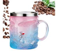 JIEBWCHA Taza de café | 200 mililitros 3D en relieve recipiente para bebidas con capacidad - Vaso con borde de acero inoxidable, para desayuno, mañana, noche, , hogar, cocina, viajes
