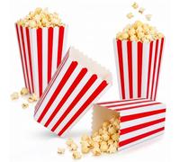 JIEBYTUY Juego de 20 cajas grandes de palomitas de maíz a rayas rojas, 7 x 9.5 x 7.8 pulgadas, recipientes de cartón blanco de 250 g para noches de cine, cine, fiestas retro, cumpleaños y bodas