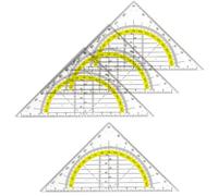 JIEBYTUY Set de 4 Reglas Triangulares Amarillas para Bocetos - Triángulos Geométricos Multifuncionales con Transportadores Integrados, Ideales para Proyectos de Diseño Oficina