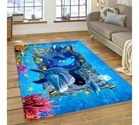 JIEDEDIAM Alfombra 3D con diseño de tiburón y delfín Submarino para Dormitorio, Sala de Estar, sofá, Juego Infantil
