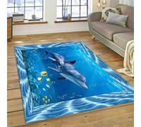 JIEDEDIAM Alfombra 3D con diseño de tiburón y delfín Submarino para Dormitorio, Sala de Estar, sofá, Juego Infantil