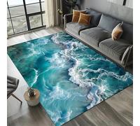 JIEDEDIAM Alfombra de Arena de Playa con Ondas de Agua de mar y temática oceánica en 3D, tapete de Juego para niños, tapete para Gatear para bebés, Sala de Estar y balcón
