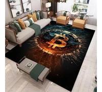 JIEDEDIAM Alfombra Grande con diseño de Moneda Virtual Bitcoin en 3D, para Sala de Estar, Dormitorio, sofá, Sala de Juegos, decoración de Puerta, Alfombra de Juego para niños