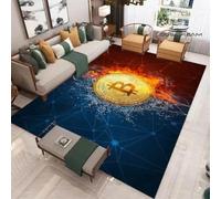 JIEDEDIAM Alfombra Grande con diseño de Moneda Virtual Bitcoin en 3D, para Sala de Estar, Dormitorio, sofá, Sala de Juegos, decoración de Puerta, Alfombra de Juego para niños