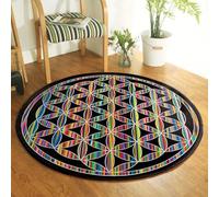 JIEDEDIAM Alfombra Redonda con diseño de Mandala galáctico y Flor de la Vida, para meditación psicodélica, Yoga y Reiki, con Rejilla de Cristal, para Altar mágico y Tarot.