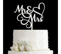 JIEEIN Decoración para tartas de Mr & Mrs - Cartel de novia y novio para boda, decoración de pastel de compromiso, espejo acrílico plateado