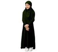 jieGorge Abaya - Vestido de oración árabe musulmán de manga larga para niñas, estilo ramadán, caftán abaya con hiyab, color sólido, bata islámica árabe para niños y niñas de 3 a 12 años, Jn, 11-12
