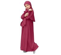 jieGorge Abaya - Vestido de oración de Ramadán árabe musulmán y manga larga con cremallera, casual, ajuste holgado, color sólido, árabe islámico, para niños y niñas de 3 a 12 años, rosso, 3-4 años