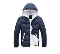 jieGorge Abrigos y chaquetas para hombre, Chaqueta con capucha acolchada de algodón con cremallera y color informal de invierno para hombre, Ropa para hombre (Azul oscuro XL)