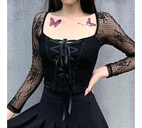 jieGorge Blusa para Mujer, Sexy gótico Retro Elegante de Encaje Negro Camisa de Manga Larga Hueca Superior, Ropa para Damas y niñas (Negro L)