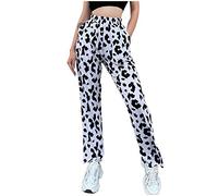 jieGorge Pantalones para Mujer, Pantalones de Pierna Recta con Estampado de Vaca de Moda Casual para Mujer, Pantalones de Mujer Pantalones (Negro S)
