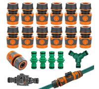 Jiehaojia 13 Piezas Conectores de Manguera de 1/2 Pulgada (13 mm) | con Distribuidor en Y, Conectores de Doble y Conector de Manguera de Jardín con Válvula de Cierre, para Jardín