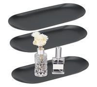 JIEHIN 3 bandejas Negras ovaladas, 23 x 9,5 cm, Acero Inoxidable, Bandeja Decorativa pequeña, Bandeja Decorativa de Acero Inoxidable, Bandeja de Metal para Joyas, Velas, cosméticos, postres