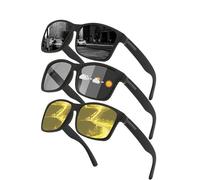 jiejack Gafas de sol para hombre, polarizadas, para mujer, unisex, adecuadas para conducir, pescar, viajar, deportes al aire libre, moda, 3 juegos (negro-gris+gris cambiante+visión nocturna-amarillo)