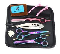 JIESENYU Juego de tijeras de peluquería de color de 5.5 pulgadas, kit de tijeras de corte y adelgazamiento para hombres, mujeres, niños, hogar, salón, peluquería (color 1 juego)