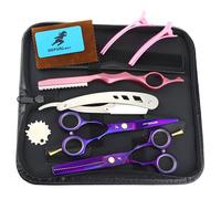 JIESENYU Juego de tijeras de peluquería moradas de 5.5 pulgadas, kit de tijeras de corte y adelgazamiento para hombres, mujeres, niños, salón de belleza, peluquería (morado-1 juego)