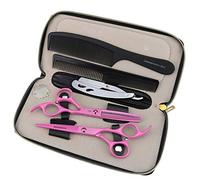 JIESENYU Tijeras de peluquería profesional de alta gama de 6 pulgadas de peluquería 440C acero peluquería rosa (Set-1)