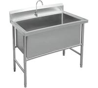 JIESOO Fregadero Grande Cocina Un Solo Cuenco, Fregadero Industrial Independiente Acero Inoxidable for Lavandería, Garaje, Cafetería, Restaurante, Bar, Patio Trasero(100cm)