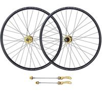 JIESOO Juego Ruedas Bicicleta MTB Sin Cámara, Buje Rodamientos Sellados For Bicicleta Montaña Aleación Aluminio, Freno Disco QR 9 Mm Y 32 Orificios for Velocidades 7/8/9/10/11(Gold,29 Inch)