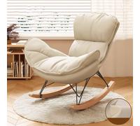 JIESOO Sillón Mecedor Moderno Y Cómodo Interiores Tapizado Cuero Artificial con Cojín Grueso, Ideal For Leer Y Dormir La Siesta, Muebles Sala Estar(Beige,No Footstool)