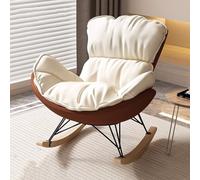 JIESOO Sillón Mecedor Moderno Y Cómodo Interiores Tapizado Cuero Artificial con Cojín Grueso, Ideal For Leer Y Dormir La Siesta, Muebles Sala Estar(Off-White+Brown,No Footstool)