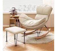 JIESOO Sillón Mecedor Moderno Y Cómodo Interiores Tapizado Cuero Artificial con Cojín Grueso, Ideal For Leer Y Dormir La Siesta, Muebles Sala Estar(Beige,with Footstool)