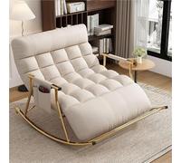 JIESOO Sillón Mecedor Reclinable Sala Estar Al Aire Libre,Mecedora Dormitorio Doble Sillón Moderno For Balcón con Bolsillos Laterales Y Reposabrazos.(Beige,Goldpipe)