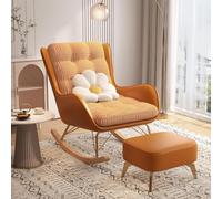 JIESOO Sillón Mecedor Tapizado Moderno Sillón Mecedor con Respaldo Alto Y Reposabrazos, Ideal For Sala Estar Y Dormitorio(Orange)