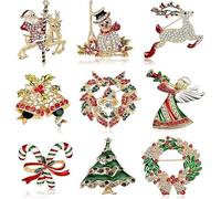 Jieunnxx - Juego de 9 broches de Navidad y pines para mujer, diseño de rombos, broche de corona de árbol, accesorios de moda, decoración de Navidad, joyería de vacaciones, regalos de fiesta