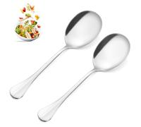 JIEYAO 2 cucharas grandes para servir, cuchara de cocina de acero inoxidable de 9.8 pulgadas, cucharas de sopa de mango largo, cuchara de servir buffet, cubiertos de mesa, utensilios de servir para