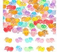 JIEYAO 48 mini tortugas luminosas de resina, pequeñas tortugas que brillan en la oscuridad, 10 colores, minitortugas de resina para decoración de macetas, jardín, paisaje, casa de muñecas