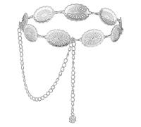 JIEYAO Cinturón de cadena de concho occidental, cadena de cintura de metal ajustable, cinturones bohemios de vaquera para mujer, atuendo de concierto de campo para vestido, Plateado, Talla única
