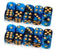 JIEYAO Juego de 20 dados poliédricos, D6, juego de dados de 16 mm, acrílico azul, color azul y rojo, con pips doradas, dados de colores, para juegos de rol, juegos de mesa