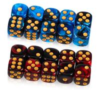 JIEYAO Juego de 20 dados poliédricos D6, juego de dados de 16 mm, acrílico, color azul y rojo, con pips doradas, dados de colores, para juegos de rol, juegos de mesa