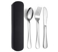 JIEYUCHU Cubiertos Camping, 3PCS Cubiertos Camping de Acero Inoxidable, con Cuchara, Tenedor y Cuchillo, Resistente a la Oxidación para Llevar al Trabajo, Viaje, Acampadas (Negro)