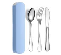JIEYUCHU Cubiertos Camping, 3PCS Cubiertos Camping de Acero Inoxidable, con cuchara, Tenedor y Cuchillo, Resistente a la Oxidación para llevar al Trabajo, Viaje, Acampadas (Azul)