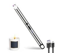 JIEYUCHU Encendedor eléctrico USB Recargable con Cerradura de Seguridad, a Prueba de Viento, sin Llama, Largo para Velas, Camping, Estufas, barbacoas (Plata)
