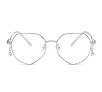 JIEYUZYUO Gafas de Lectura Poligonales Modernas para Mujer,Gafas de Lectura para Ordenador con Bloqueo de Luz Azul,Mde Metal con Colgante de Diamantes de Imitación/Silver/0.5*
