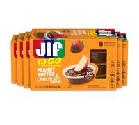 Jif Mantequilla de maní y chocolate para llevar, 8 tazas (paquete de 6) menos azúcar, textura espesa y cremosa