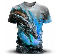 JIFENLI Hombre 3D Estampado Camiseta Camisetas De Hombre con Patrón De Dragón De Llama Moda De Verano Impresión 3D Camisa De Manga Corta para Hombres Al Aire Libre Ropa De Calle Diaria E
