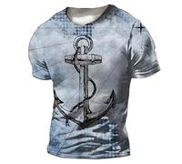 JIFENLI Hombre 3D Estampado Camiseta Camisetas para Hombre Vintage Impresión 3D Mapa Náutico Brújula Camiseta Cuello Redondo Manga Corta Hombre Top Casual Ropa Suelta