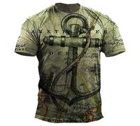 JIFENLI Hombre 3D Estampado Camiseta Camisetas para Hombre Vintage Impresión 3D Mapa Náutico Brújula Camiseta Cuello Redondo Manga Corta Hombre Top Casual Ropa Suelta