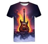 JIFENLI Hombre 3D Estampado Camiseta Música Guitarra Camiseta Impresión 3D Verano Hombres Mujeres Unisex Camisetas con Cuello O Casual Camisetas De Manga Corta Ropa De Moda De Gran Tamaño