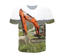 JIFENLI Hombre 3D Estampado Camiseta Summer T-Shirts Men's Excavator 3D HD Printing Street Fashion O-Collar Short Sleeve Oversized Casual Sports Shirt