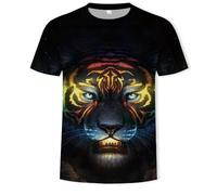 JIFENLI Hombre 3D Estampado Camiseta Verano León Tigre Animal Impresión Digital 3D Camiseta Cuello Redondo Manga Corta Suelta Elástica Media Manga Sudadera De Secado Rápido Top De Gran Tamaño