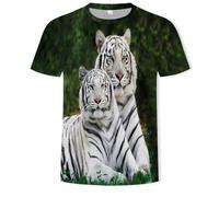 JIFENLI Hombre 3D Estampado Camiseta Verano León Tigre Animal Impresión Digital 3D Camiseta Cuello Redondo Manga Corta Suelta Elástica Media Manga Sudadera De Secado Rápido Top De Gran Tamaño
